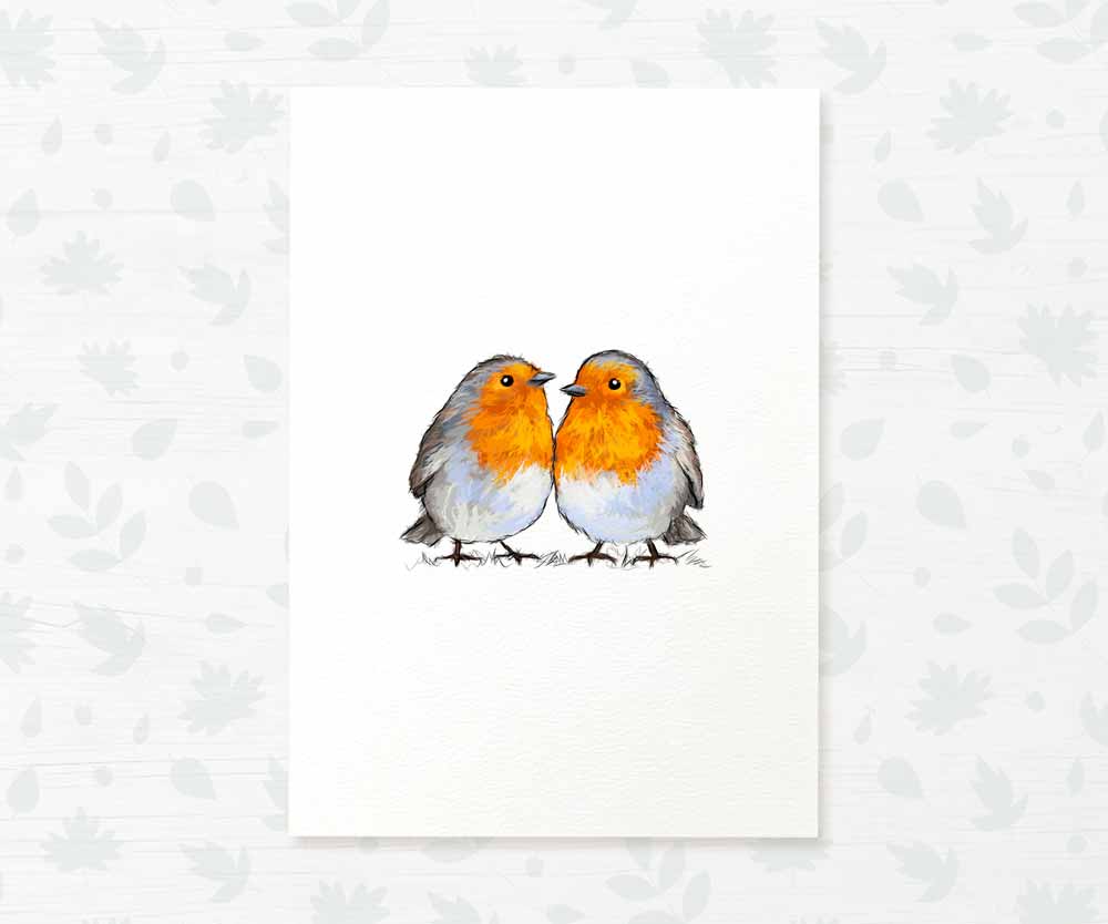 Twin Robin Woodland Nursery Art Print | Bird Children's Wall Art