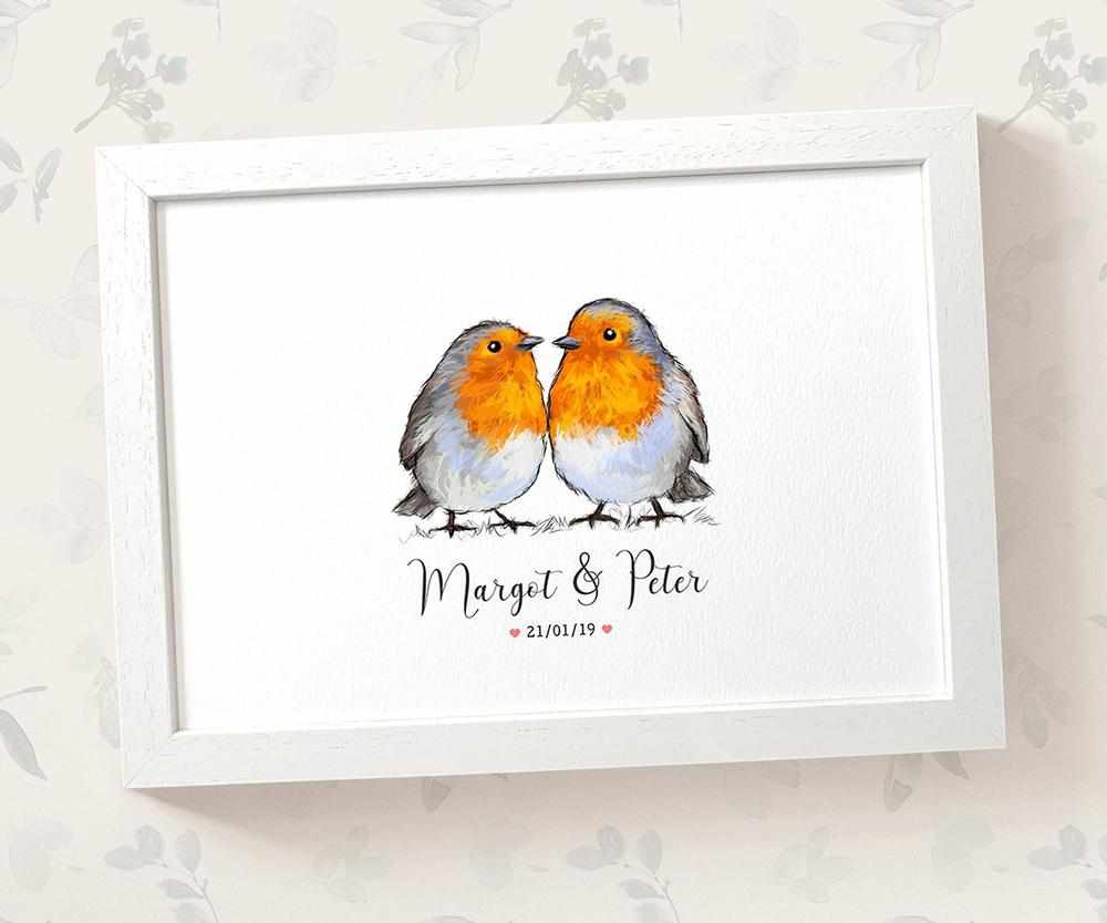 Personalized Robin Couple A3 Framed Print Featuring Names And Date For A Memorable 50th Anniversary Gift For Parents