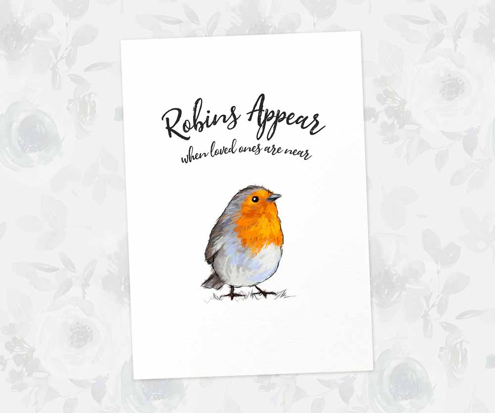Bird Memorial Name Remembrance Memoriam Funeral Present Prints Robins Appear Wall Art Handmade Sympathy Delivery UK