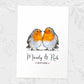 Two Robins A4 Unframed Print Customized With Names And Date For A Thoughtful Valentines Day Gift