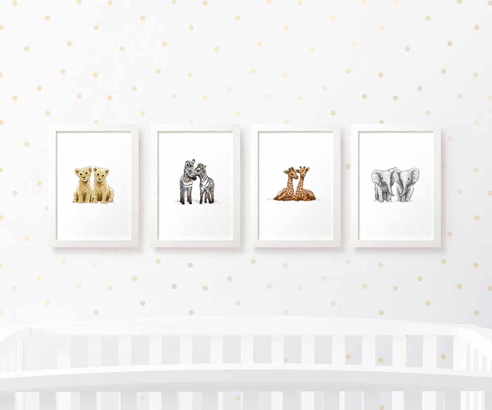 Safari Nursery Prints Twin New Baby Shower Pregnancy Gift Ideas Animal Wall Art Set Newborn Playroom