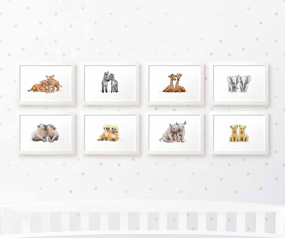 Safari Nursery Prints Twin New Baby Shower Pregnancy Gift Ideas Animal Wall Art Set Newborn Playroom