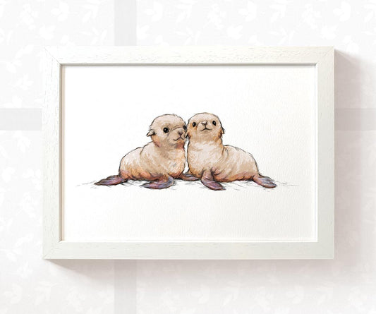 Twin Seals Nursery Art Print | Seal Children's Wall Art