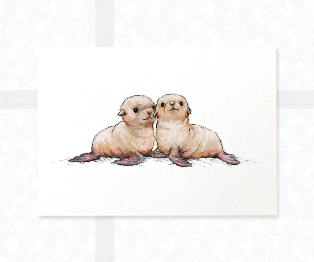 Twin Seals Nursery Art Print | Seal Children's Wall Art