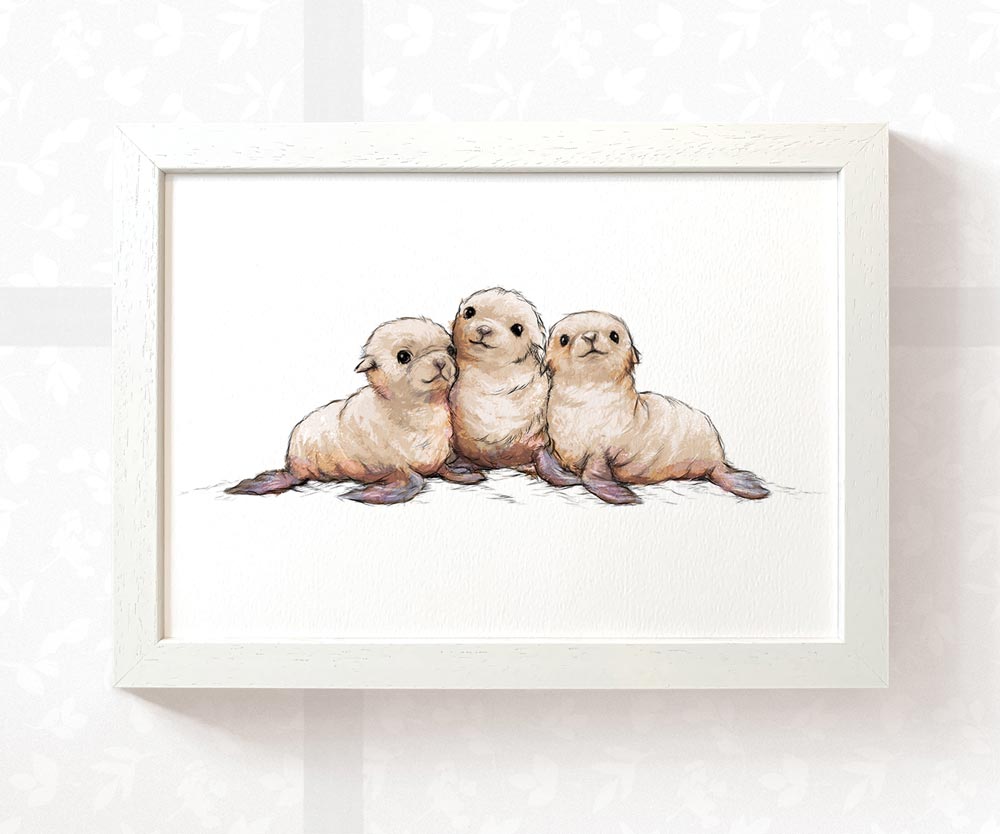 Triplet Seals Nursery Art Print | Seal Children's Wall Art