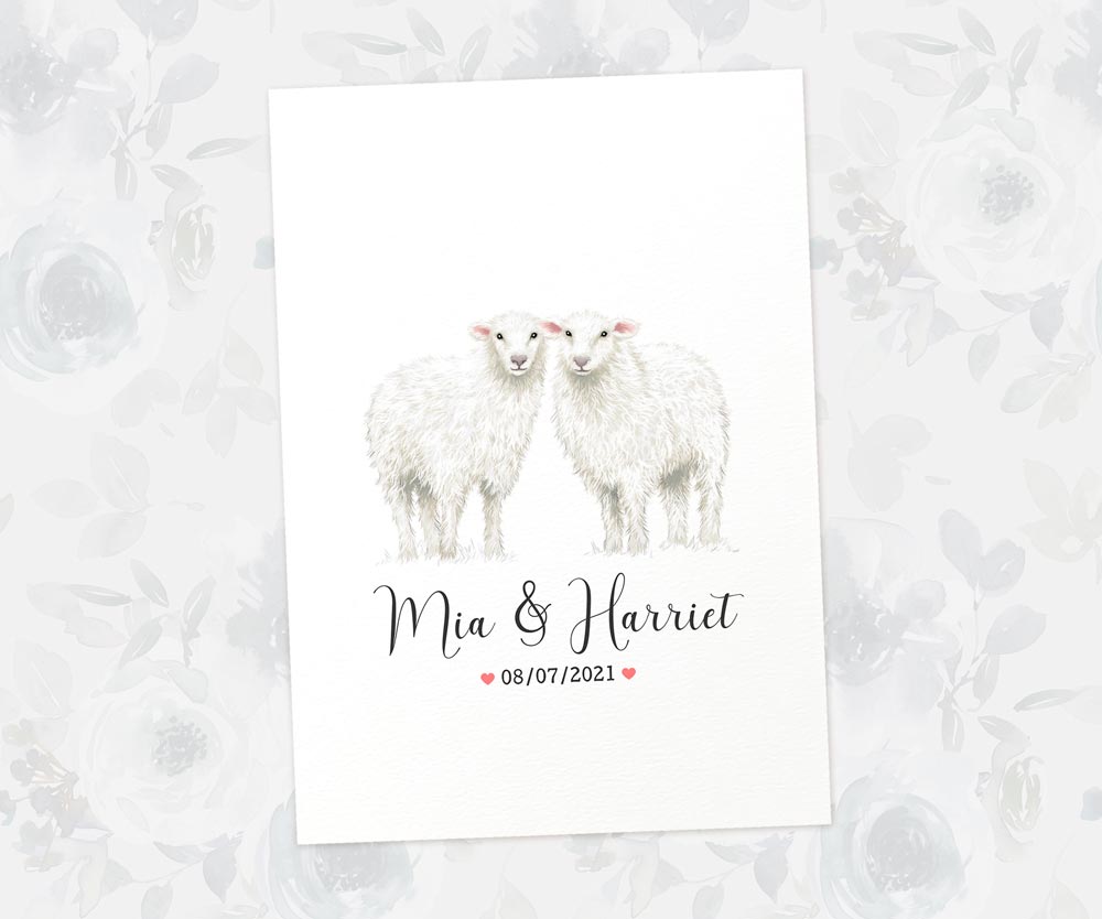 Anniversary Personalised Wedding Name Gift Animal Prints Wall Art Custom Newlywed Bride White Wood Frame UK