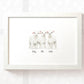 Three baby lambs framed A3 family print with names for a unique triplet baby shower gift