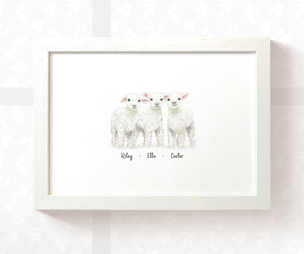 Animal Family Name Personalised Gift Prints Sheep Wall Art Custom Birthday Anniversary Baby Nursery Mothers Grandparents