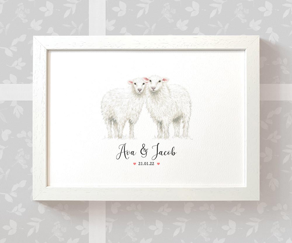 Personalized Sheep Couple A3 Framed Print Featuring Names And Date For A Memorable 50th Anniversary Gift For Parents