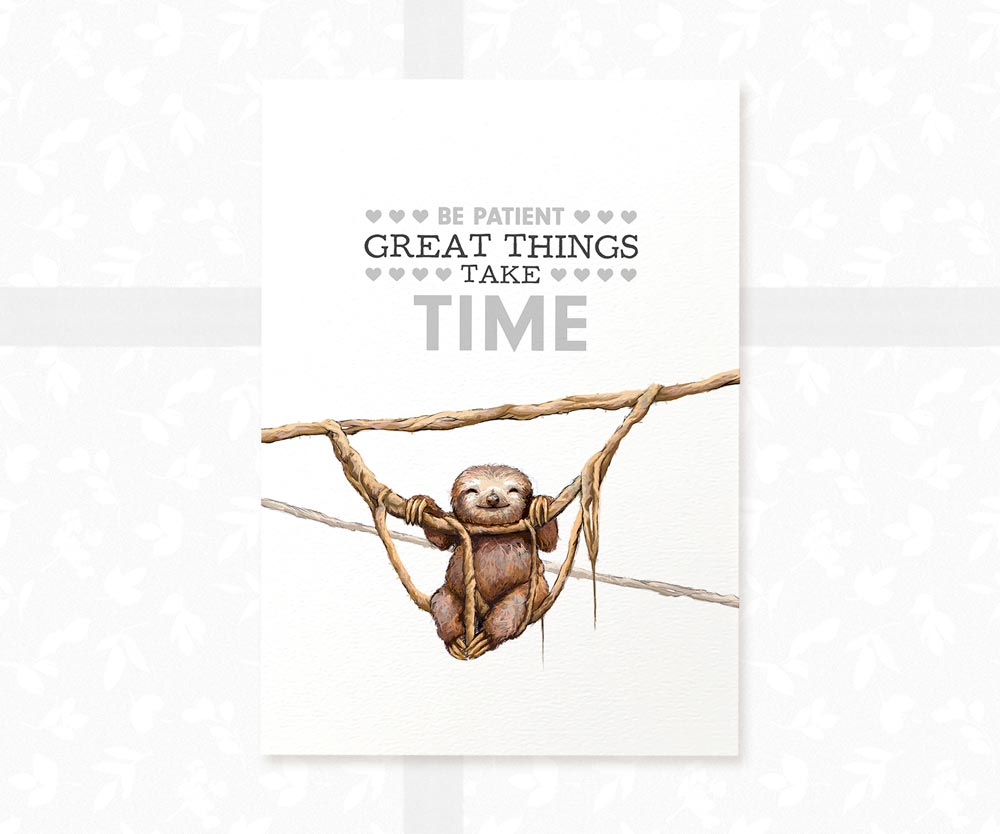 Sloth on Vines Inspirational Print "Great Things Take Time"