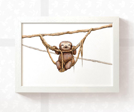 Happy Sloth Nursery Art Print | Children's Wall Art