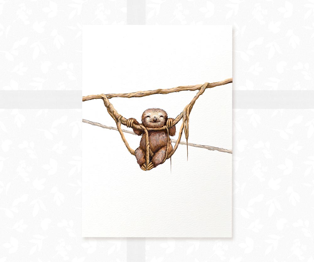 Happy Sloth Nursery Art Print | Children's Wall Art