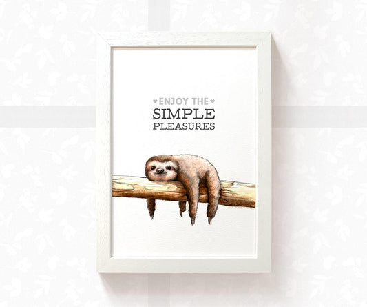 Sloth on Branch Inspirational Print "Enjoy the simple pleasures"
