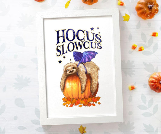 Sloth Halloween Decoration Pumpkin Wall Art Autumn Print Party Decor Ideas Hocus Pocus Framed A4 A3
