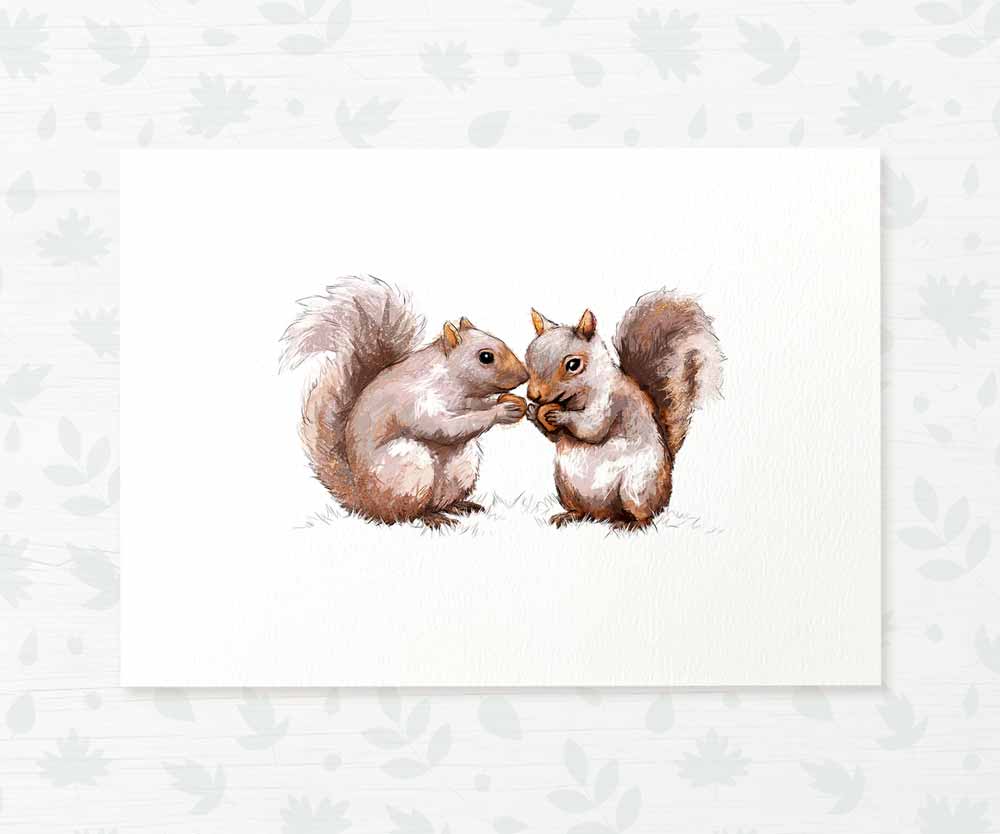 Twin Squirrels Nursery Art Print | Children's Wall Art