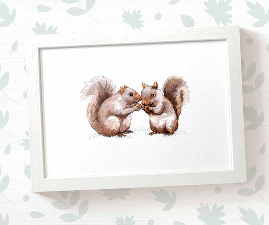Squirrels Woodland Animal Nursery Print for Twins
