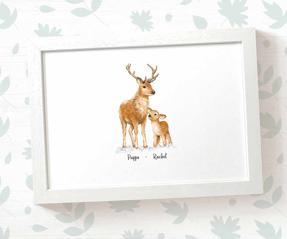Animal Family Name Personalised Gift Prints Deer Wall Art Custom Birthday Anniversary Baby Shower Nursery Mothers