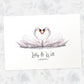 Two Swans A4 Unframed Print Customized With Names And Date For A Thoughtful Valentines Day Gift