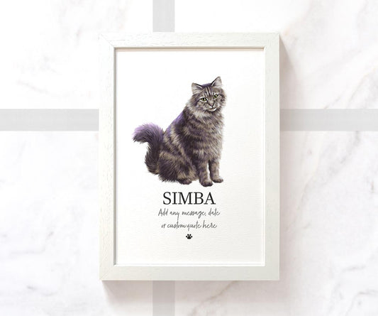 Tabby Cat Maine Coon Pet Portrait Memorial Loss Birthday Christmas Gift Name Sign Personalised Framed Print
