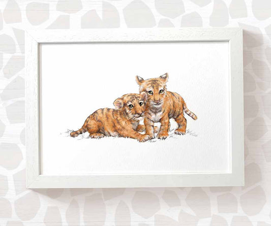 Twin Baby Gift Safari Nursery Decor Childrens Animal Wall Art Tiger Print Playroom Newborn First Birthday