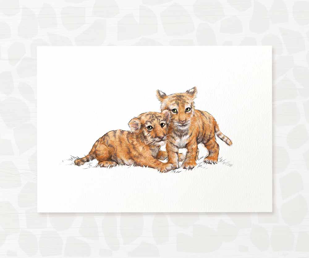 Twin Baby Shower Gift Safari Jungle Nursery Decor Animal Wall Art Tiger Print Newborn Gender Neutral