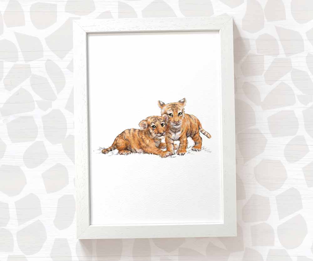 Newborn Baby Shower Gift Safari Nursery Decor Kids Animal Wall Art Tiger Print First Birthday Framed