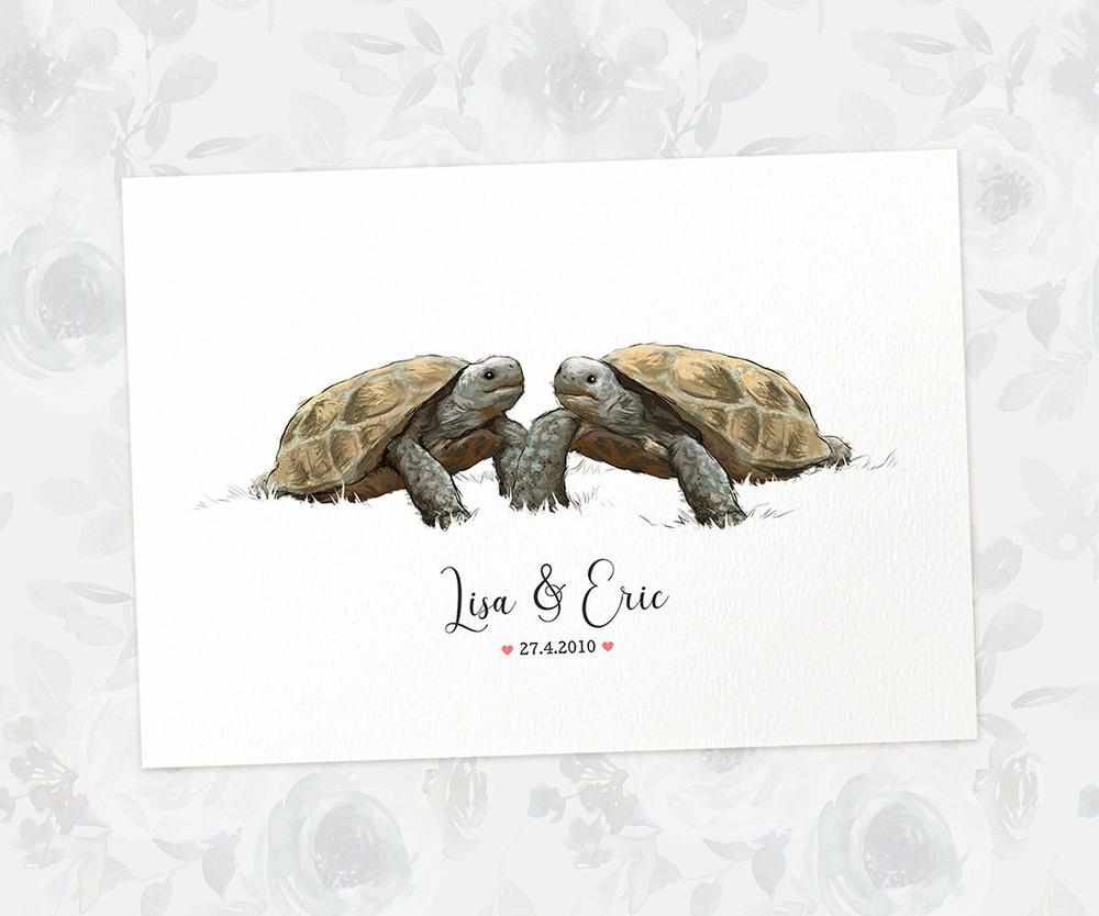 Two Tortoises A4 Unframed Print Customized With Names And Date For A Thoughtful Valentines Day Gift