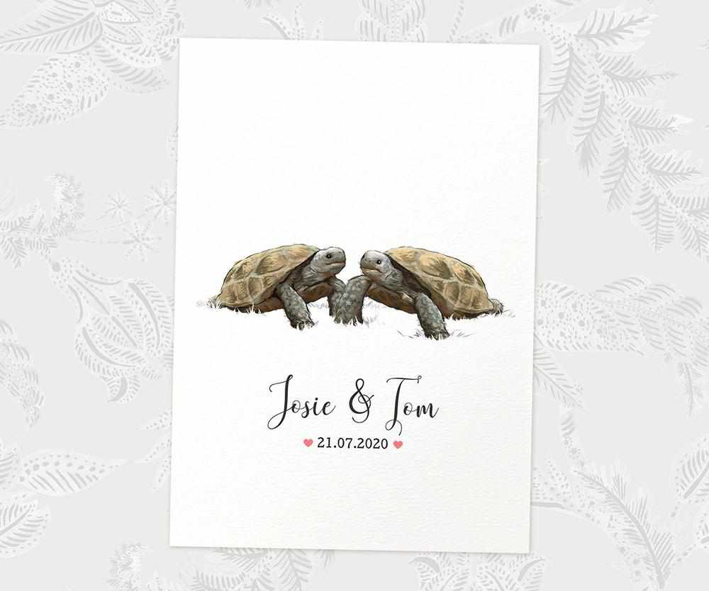 Two Tortoises A3 Unframed Art Print Personalized With Names And Date For A Heartwarming Valentines Day Gift