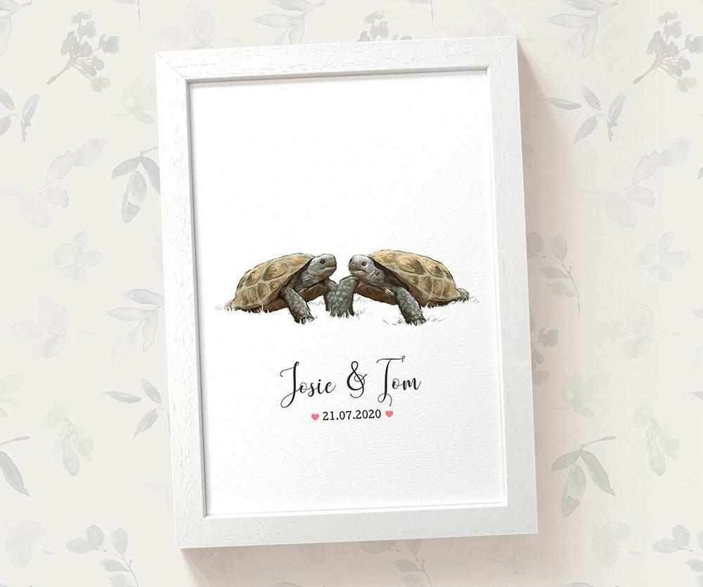 Personalized Tortoise Couple A4 Framed Print Featuring Newlywed Names And Date For A Unique Wedding Gift