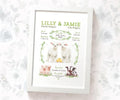 Farm Animals Twin Baby Birth Record Print