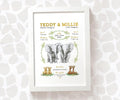 Safari Animals Twin Baby Birth Record Print