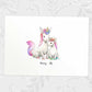 Printed A4 mother and baby unicorn personalised with names for a special mothers day present