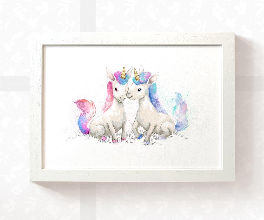 Unicorn Twins Nursery Art Print | Children's Twin Wall Art