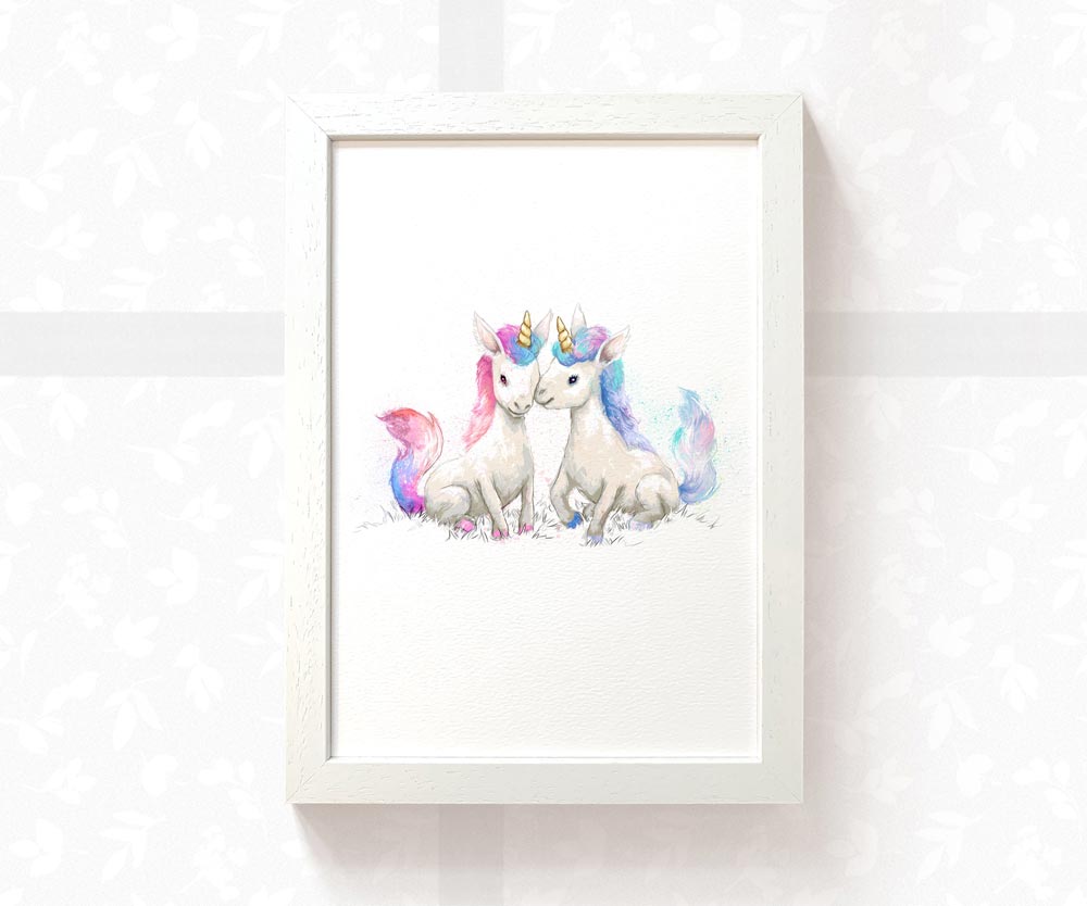 Unicorn Twins Nursery Art Print | Children's Twin Wall Art