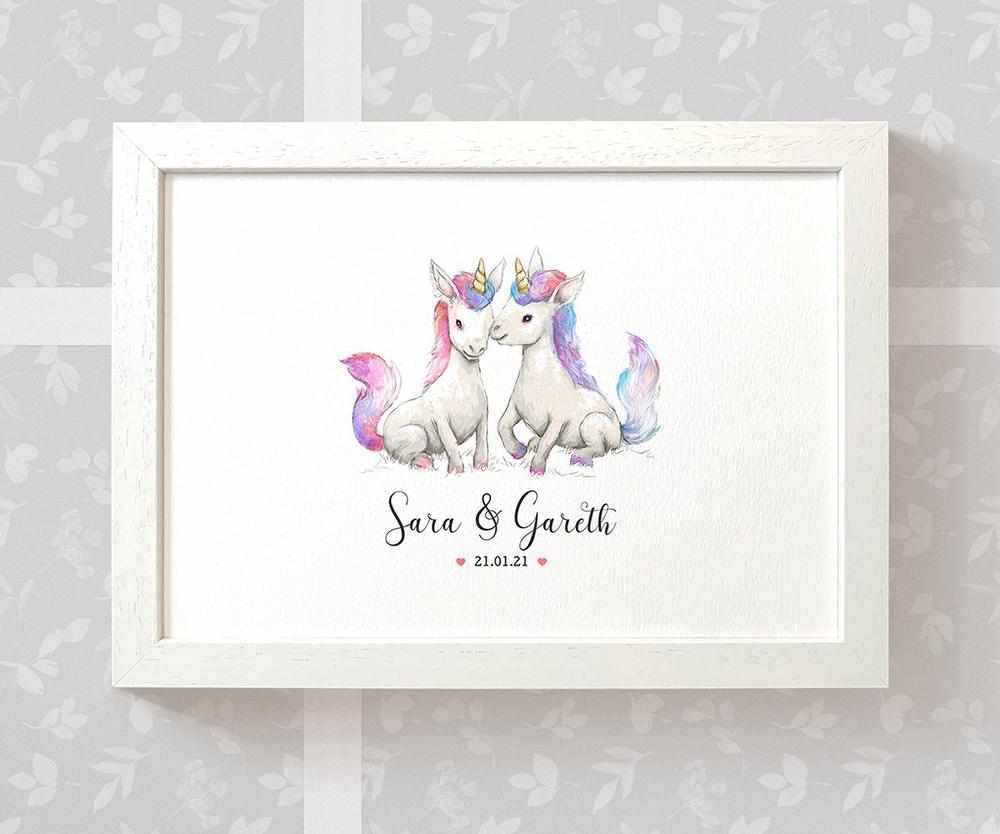Personalized Unicorn Couple A3 Framed Print Featuring Names And Date For A Memorable 50th Anniversary Gift For Parents