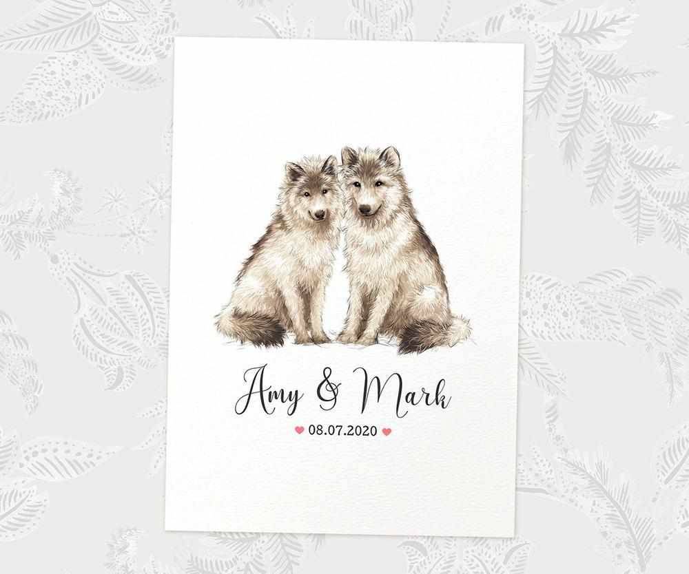 Two Wolves A4 Unframed Print Customized With Names And Date For A Thoughtful Valentines Day Gift
