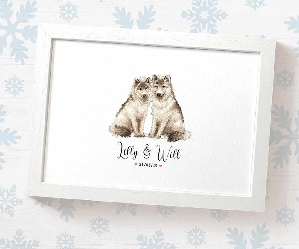 Wolf Couple A4 Framed Print Personalized With Names And Date For An Exceptional First Anniversary Gift Idea