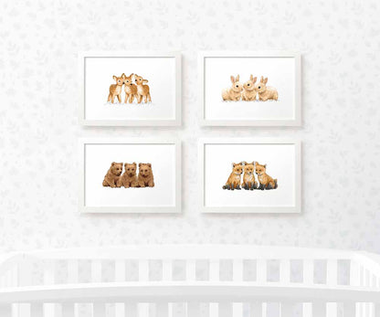 Woodland Nursery Prints Triplet New Baby Shower Gift Ideas Animal Wall Art Set Playroom Decor UK