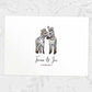 Two Zebras A3 Unframed Art Print Personalized With Names And Date For A Heartwarming Valentines Day Gift