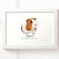 Illustrated and framed A4 smooth coat white red and black guinea pig print with pet name