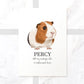 A4 unframed tricolour guinea pig illustrated wall art print with pet name Percy in portrait orientation